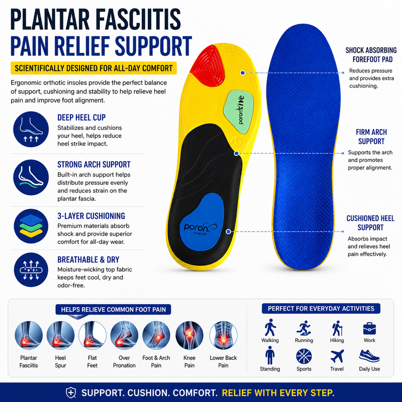 Plantar Fasciitis Insoles for Heel Pain Relief – Orthotic Arch Support Inserts with Deep Heel Cushion for Walking, Standing & Daily Foot Comfort