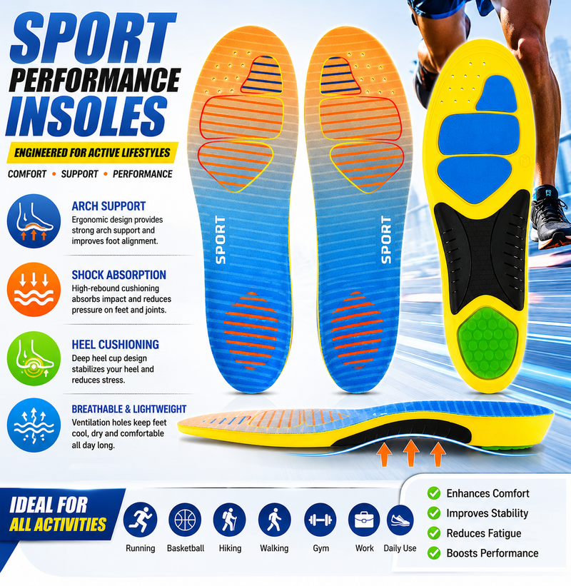 Shock Absorbing Sports Insoles for Men & Women – Arch Support Inserts for Running, Training & Foot Fatigue Relief & Daily Athletic Comfort