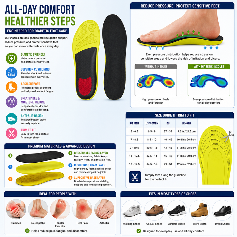 All-Day Comfort Shoe Insoles with Soft Cushioning and Arch Support