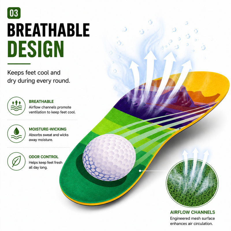 Golf Insoles with Arch Support for Men & Women – Shock Absorbing Cushion Inserts for Long Walking Comfort, Foot Fatigue Relief & All-Day Course Support