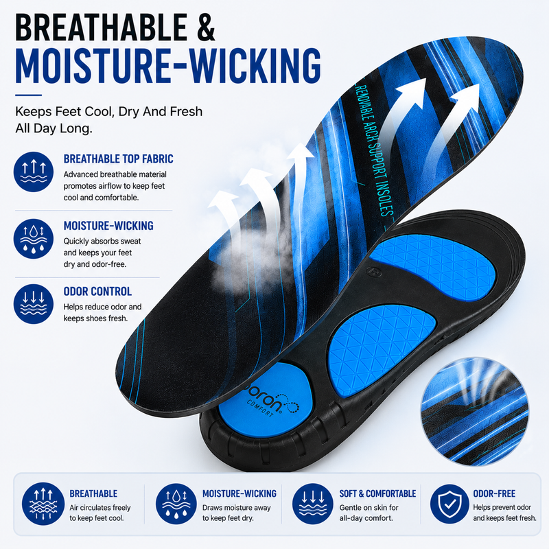 Orthotic Arch Support Insoles for Men & Women – Removable Shock Absorbing Inserts for Heel Pain, Plantar Fasciitis & Foot Fatigue Relief